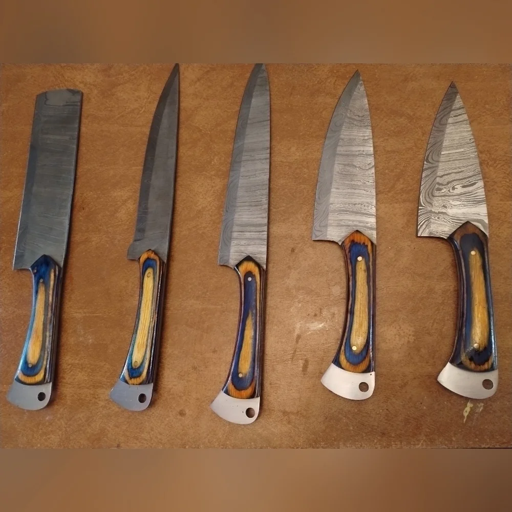 New 5 PC Damascus steel blade kitchen cooking cutlery set